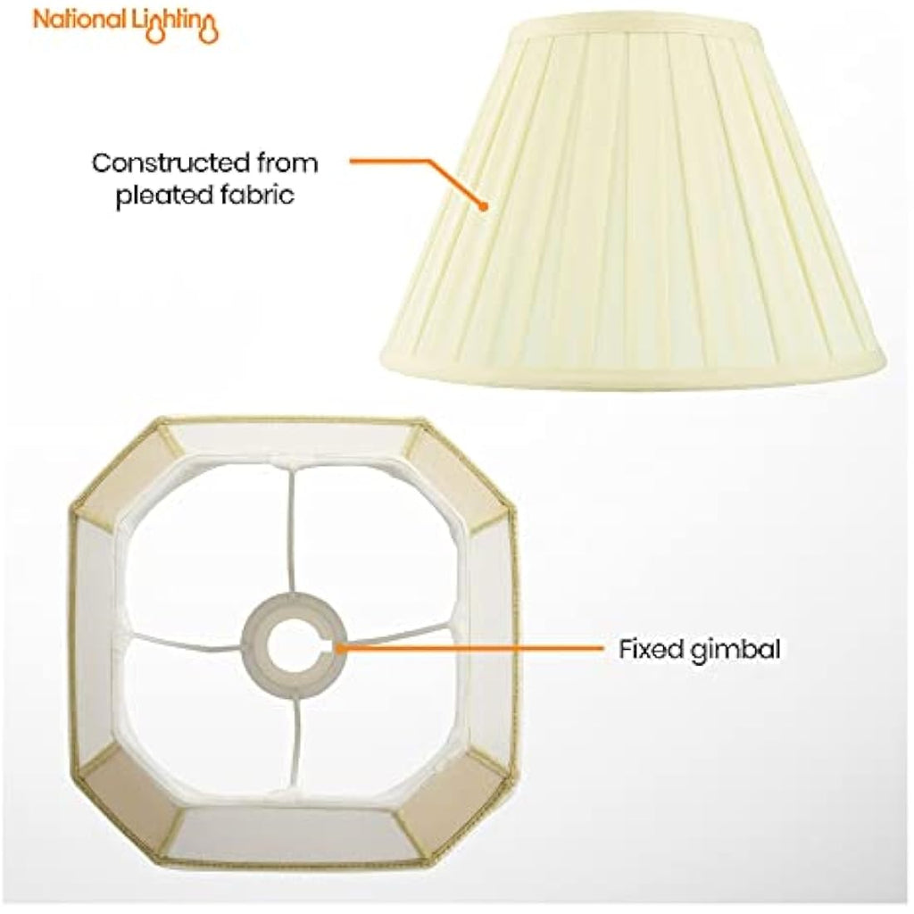 National Lighting 22-Inch Tapered Drum Lampshade - Pleated Cream Fabric