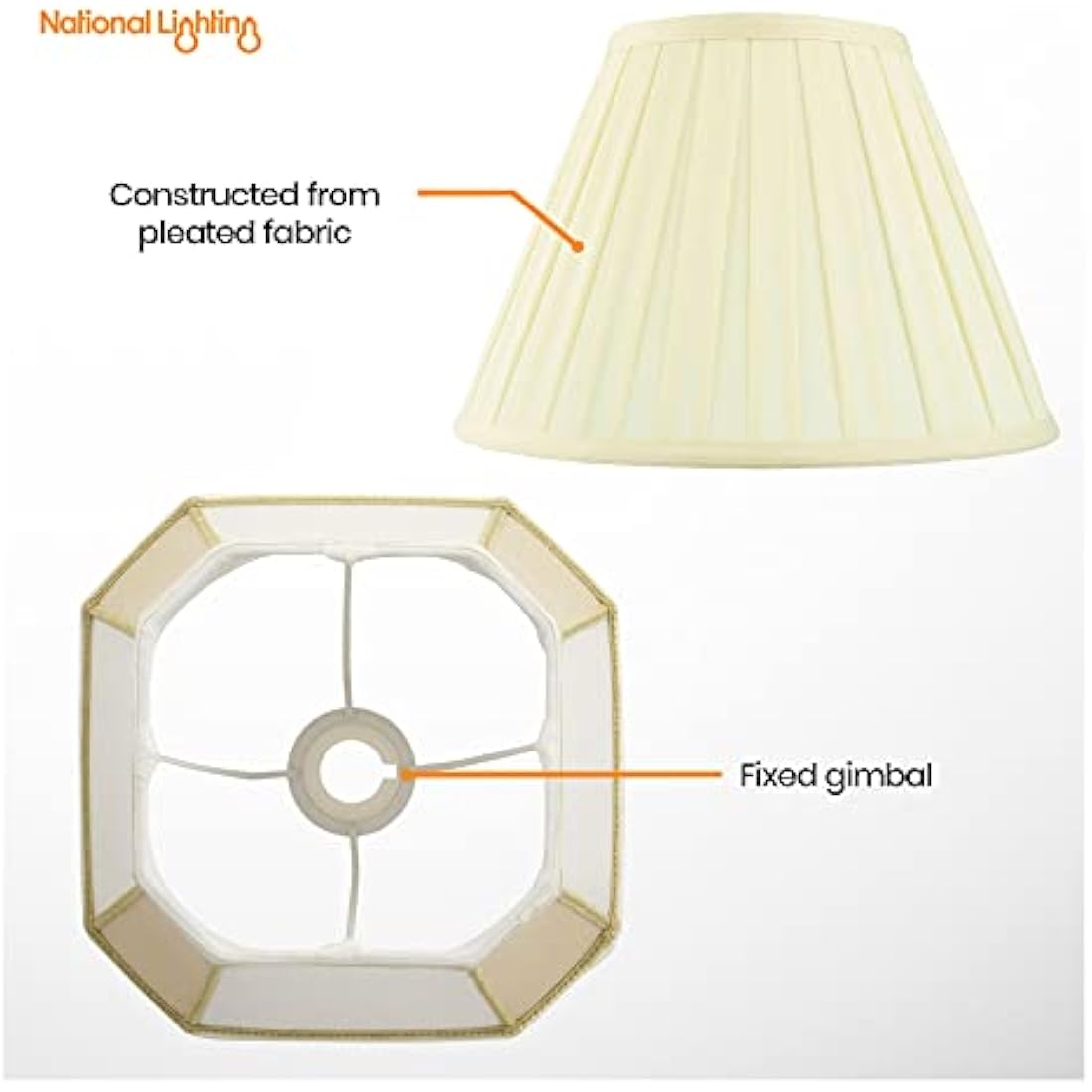 National Lighting 22-Inch Tapered Drum Lampshade - Pleated Cream Fabric