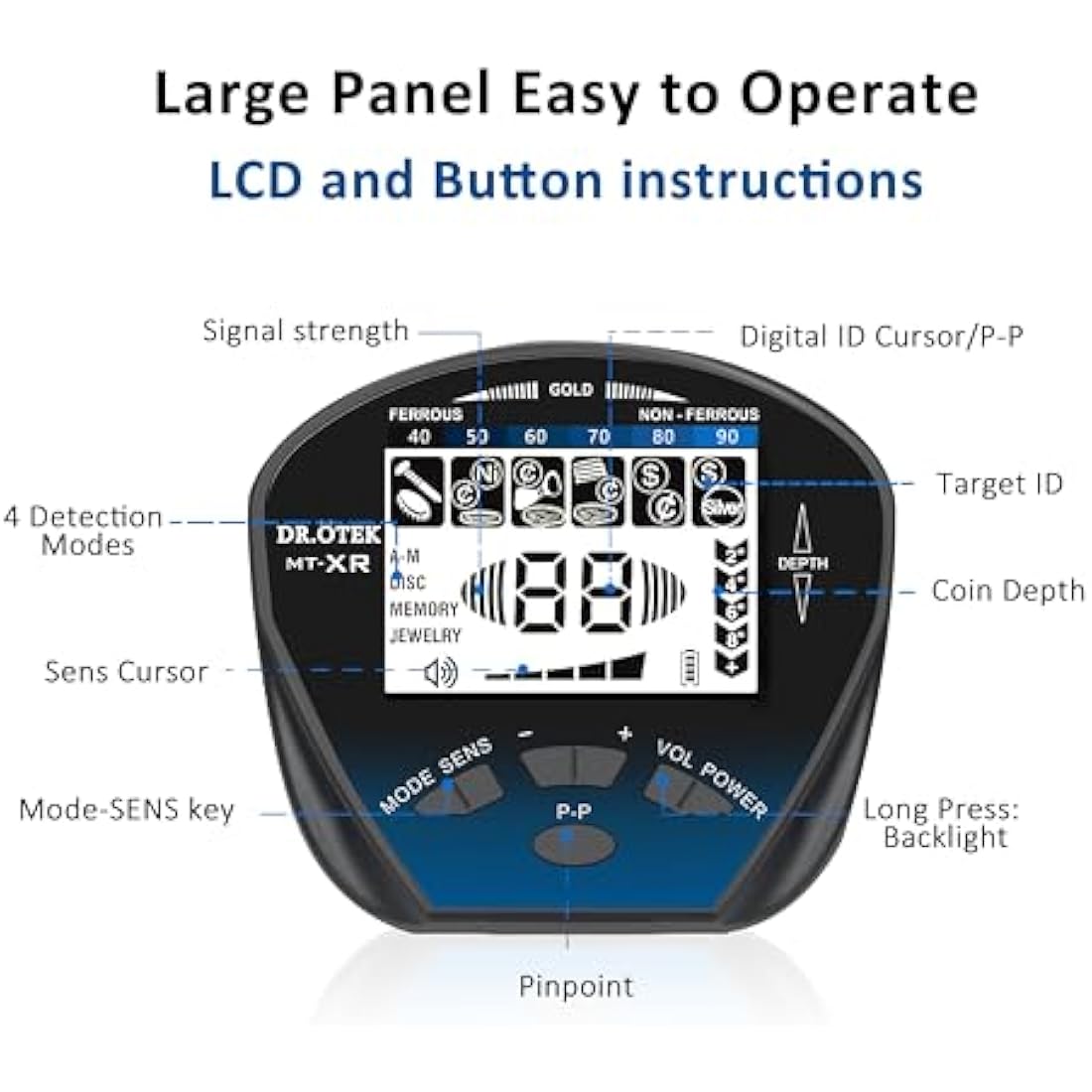DR.ÖTEK Professional Metal Detector – IP68 Waterproof with LCD Display