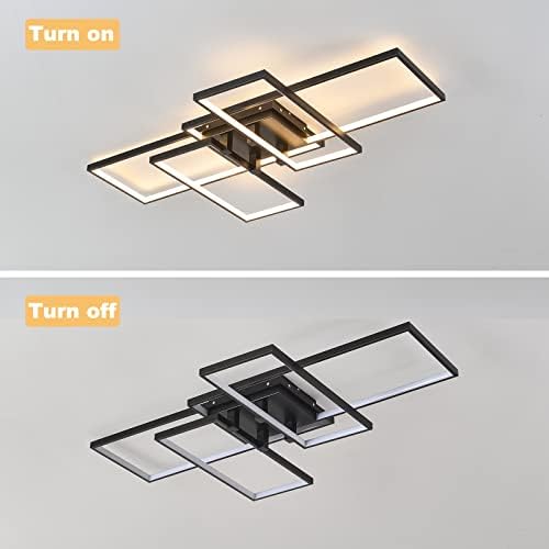 Becailyer Modern LED Flush Mount Ceiling Light | Dimmable 4-Square Black Lamp