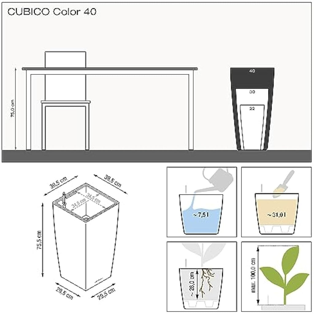 Lechuza CUBICO Color 40 Self-Watering Planter | Large Nutmeg Pot