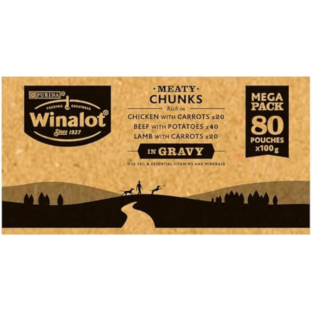 Winalot Meaty Chunks Mixed in Gravy Wet Dog Food - 80 x 100g Pouches