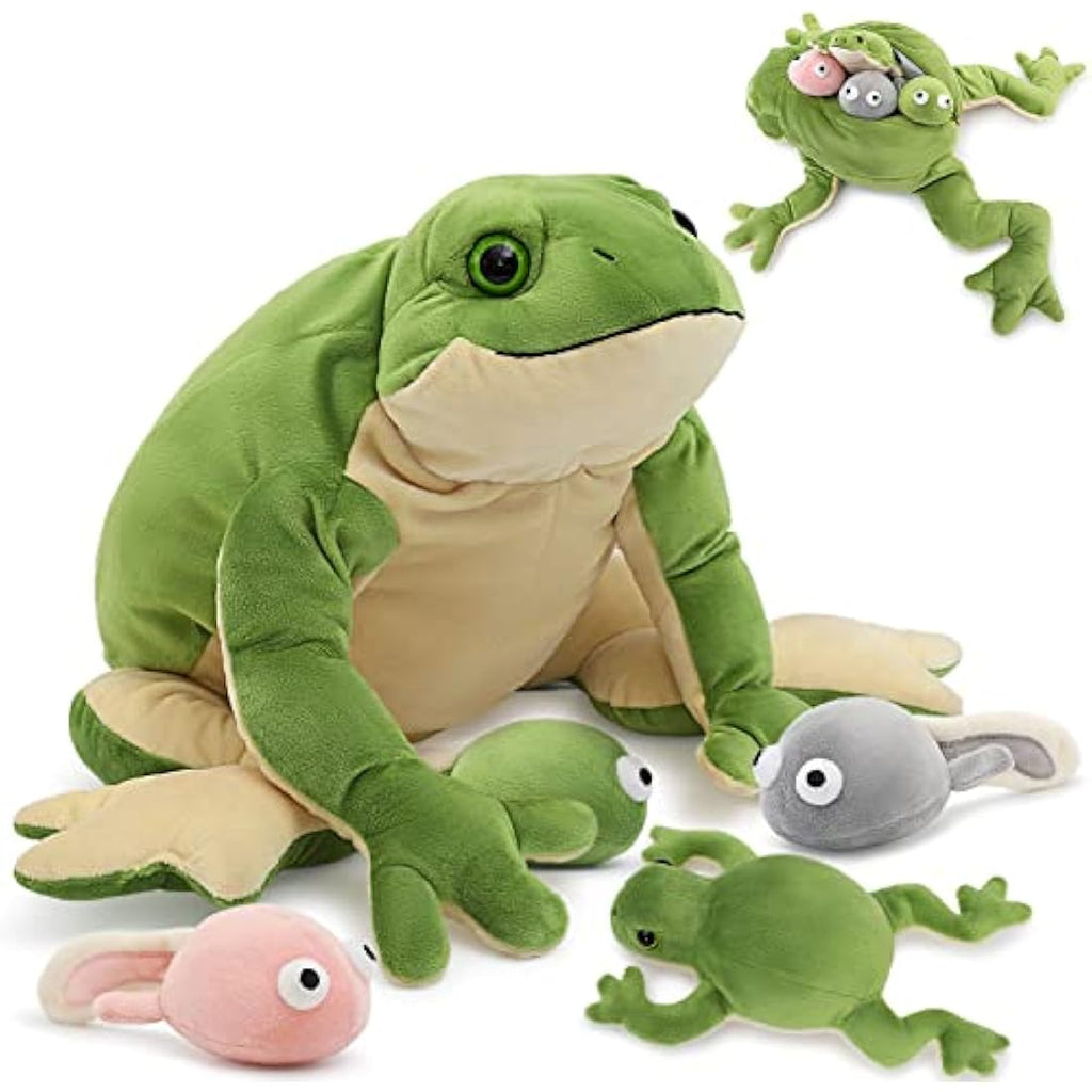 MorisMos 5-in-1 Frog Plush Toy with 4 Baby Tadpoles – 52cm Green Toad