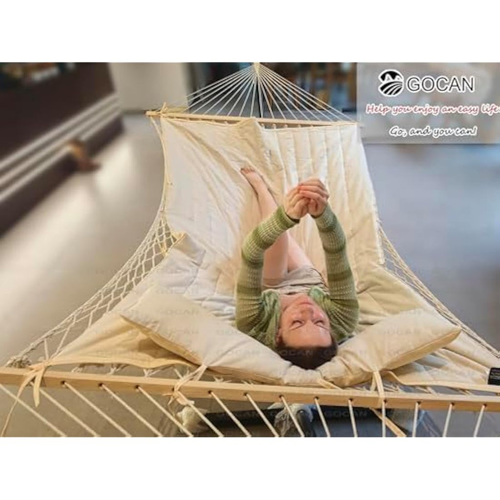 GOCAN Cotton Rope Mesh Hammock with Detachable Pad and Tree Straps