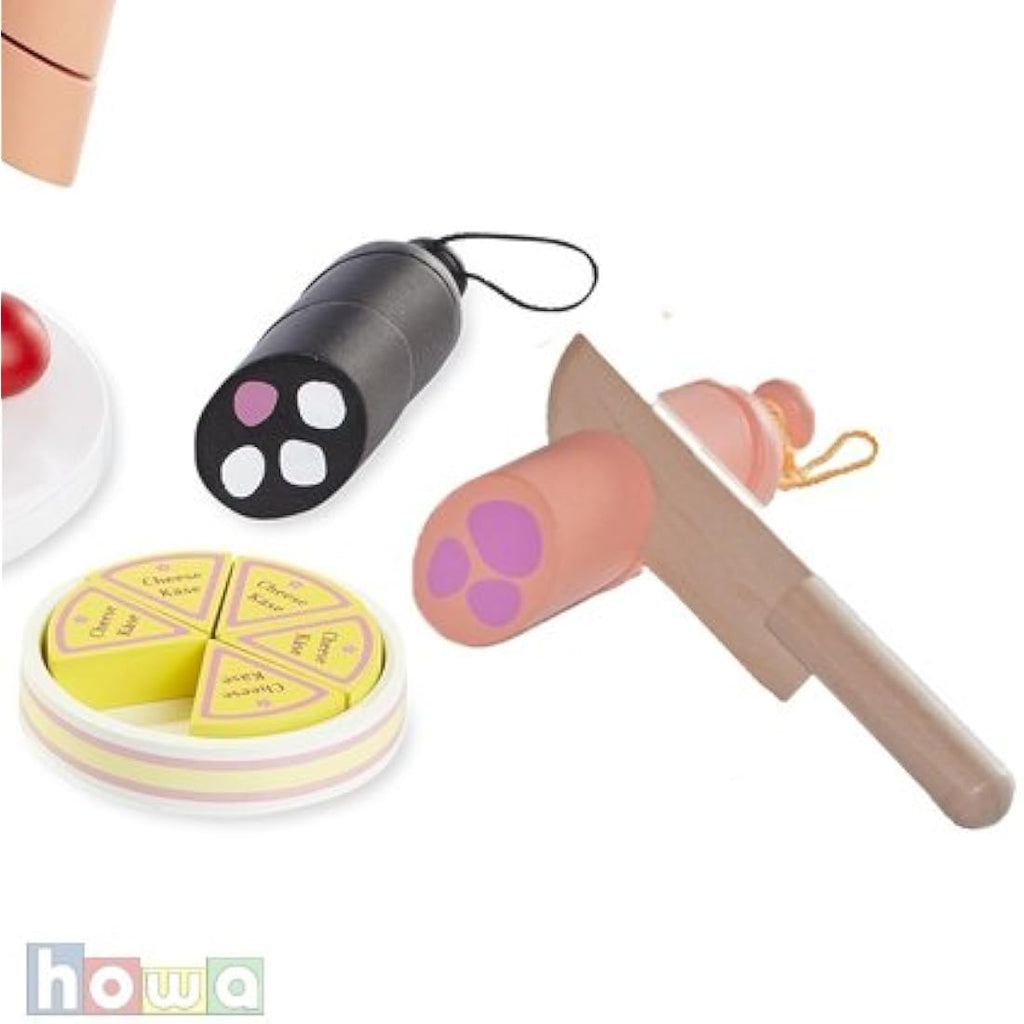 Howa Wooden Sausage and Cheese Toy Food Set - 25 Piece Play Kitchen