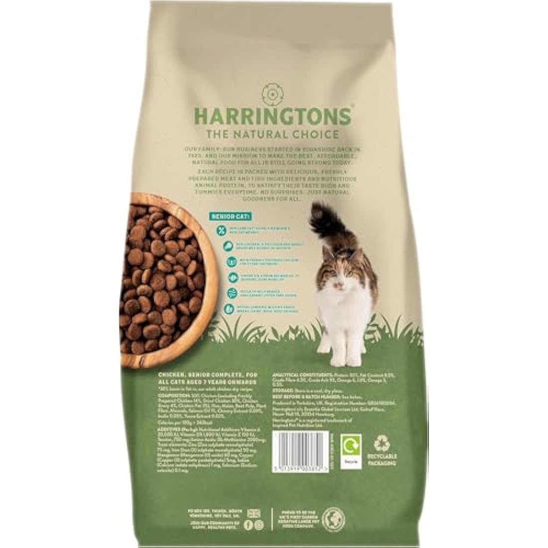 Harringtons Senior Dry Cat Food - Natural Chicken - 2kg (Pack of 4)
