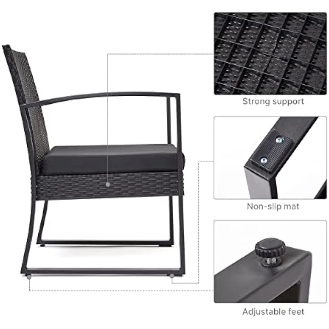 Mondeer 3 Piece Rattan Patio Bistro Set – 2 Seater Garden Furniture