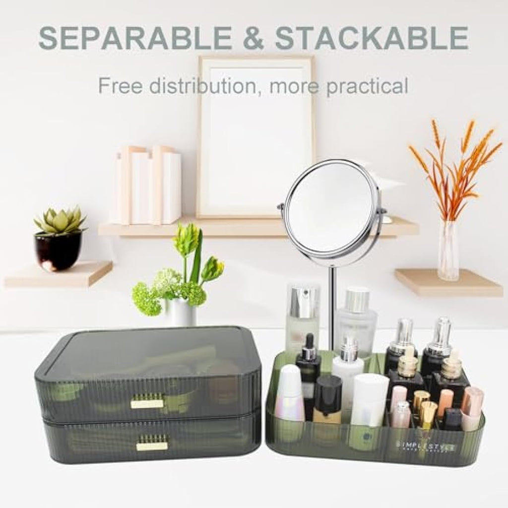 Makeup Organizer – Stackable 2-Drawer Cosmetic Storage, Green