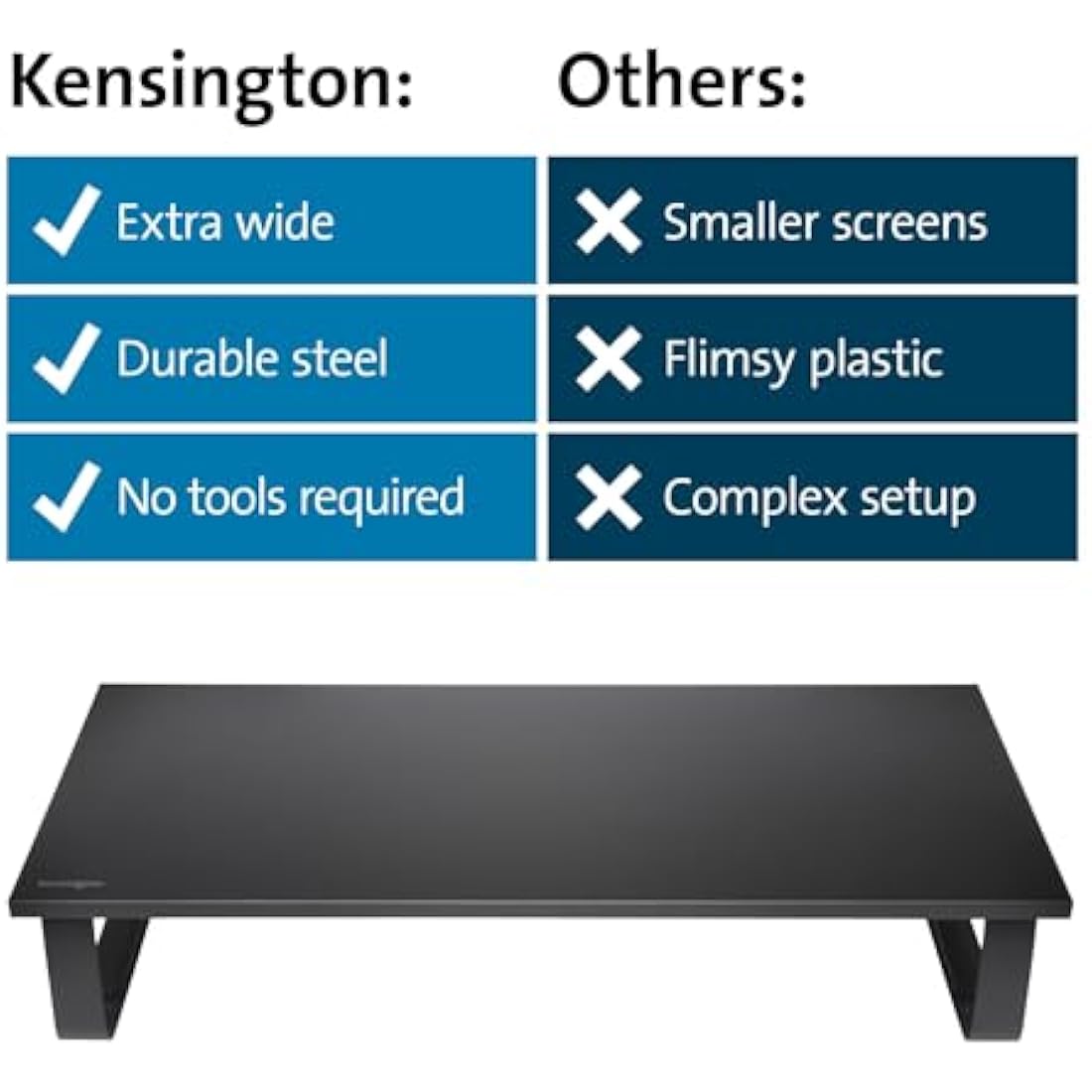 Kensington Extra Wide Metal Monitor Stand – Ergonomic Desk Riser, Black