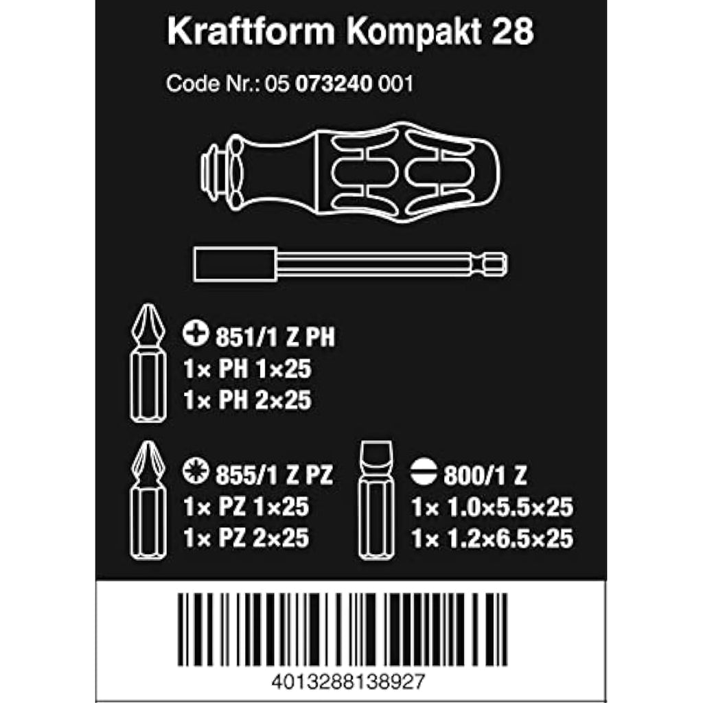 Wera Kraftform Kompakt 28 Screwdriver Bit Set – 1/4" Hex Drive