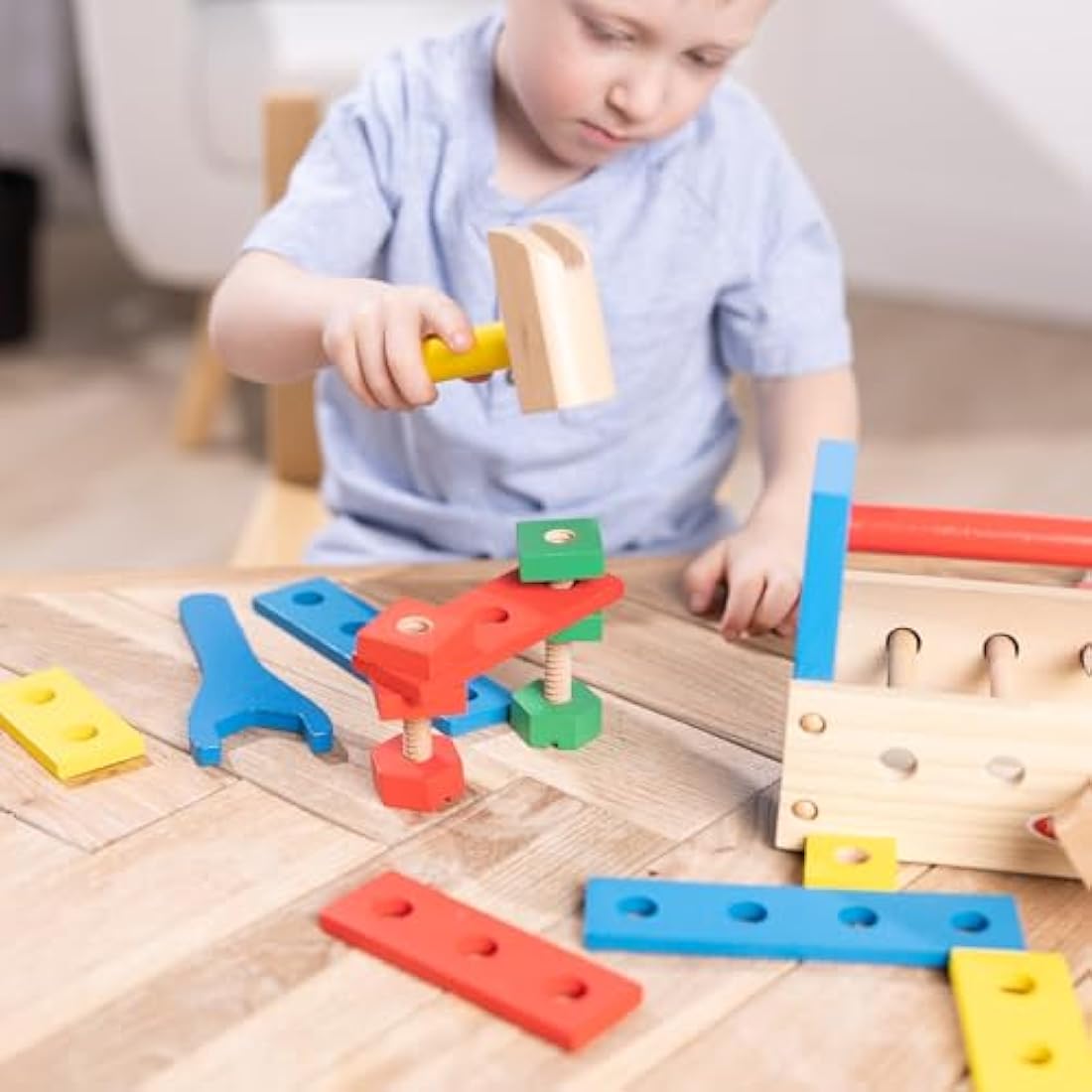 Melissa & Doug Wooden Take-Along Tool Kit – 24pc Construction Set