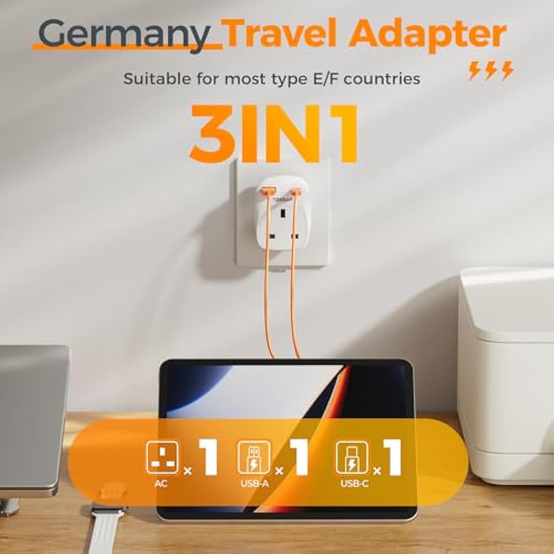 Jolof Store UK to European Plug Adapter - 2 Pack with USB C & USB A