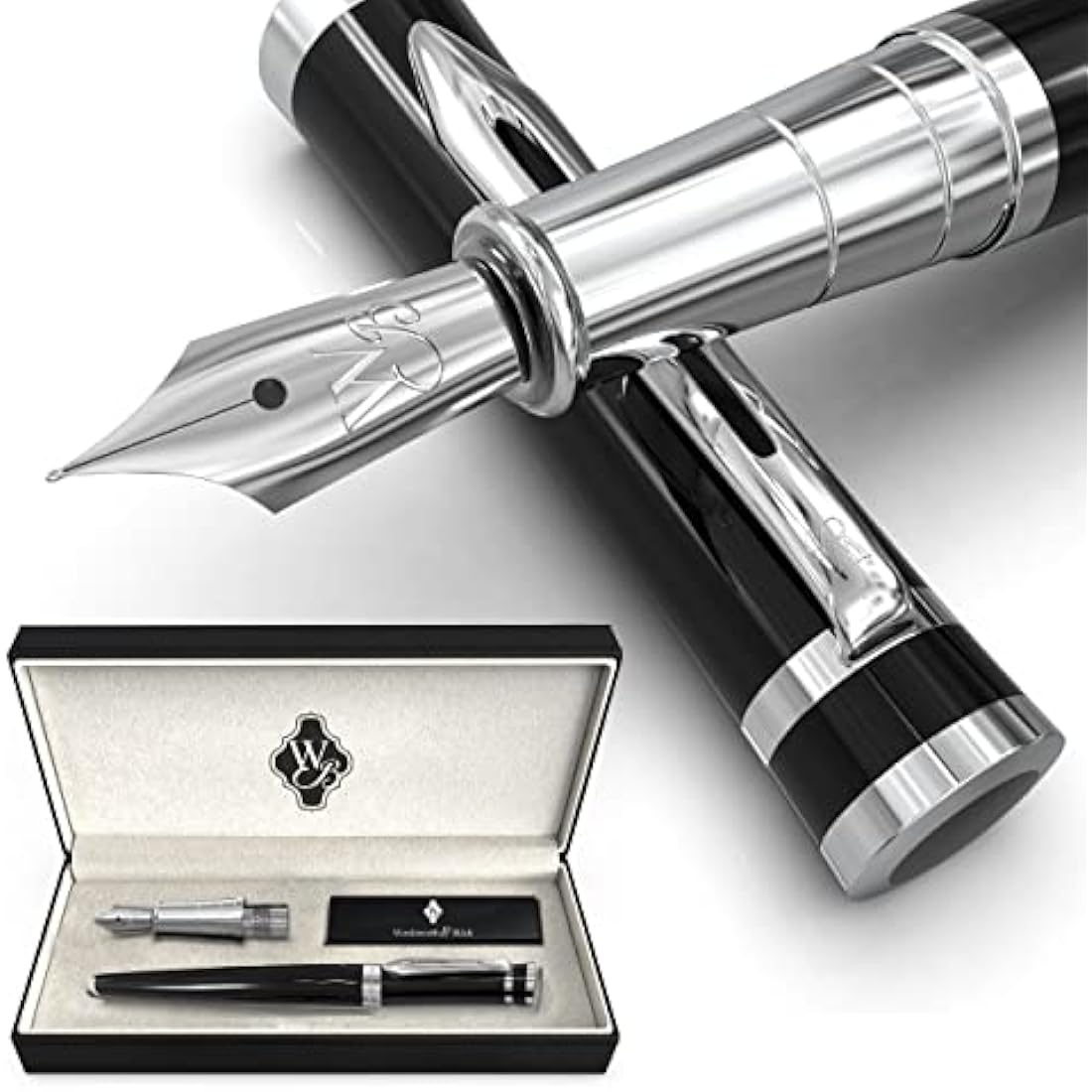 Wordsworth & Black Fountain Pen Set – 18K Gilded Nibs in Black Chrome