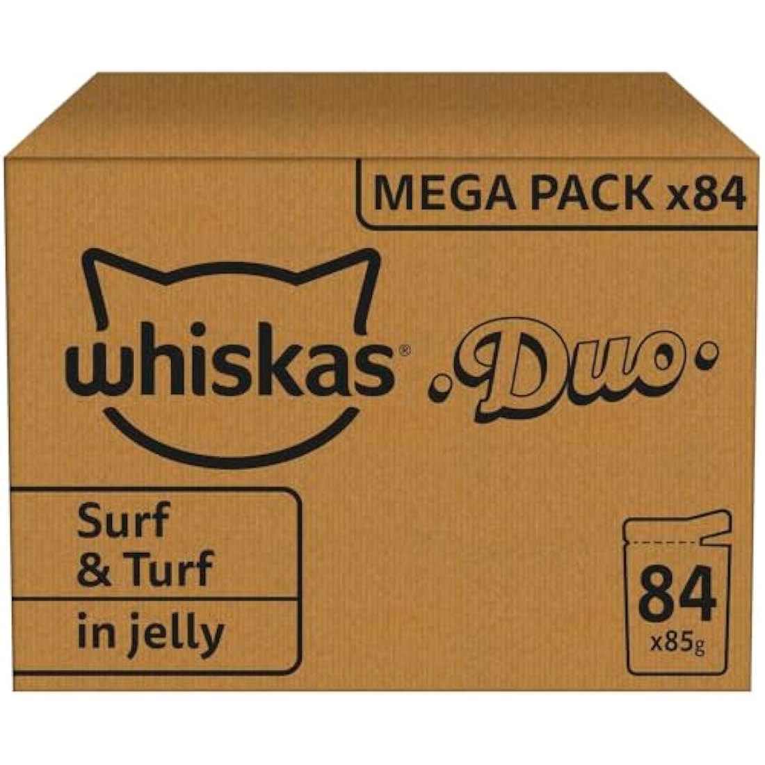 Whiskas 1+ Adult Wet Cat Food - Tasty Duo Surf & Turf Jelly (84 x 85g)