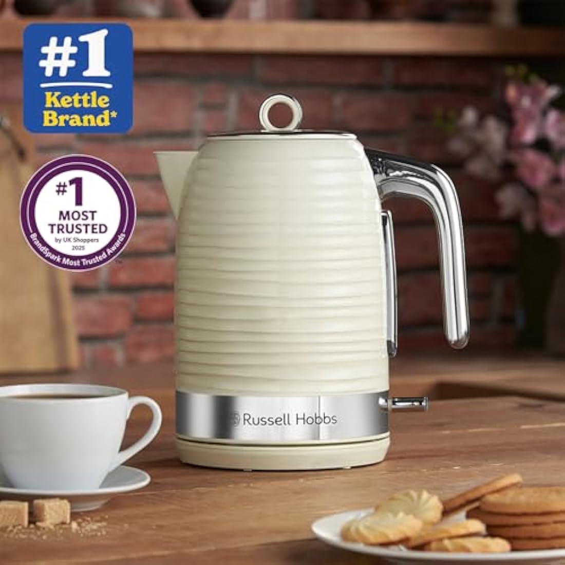 Russell Hobbs Inspire Electric Kettle – 1.7L Fast Boil, Cream Textured