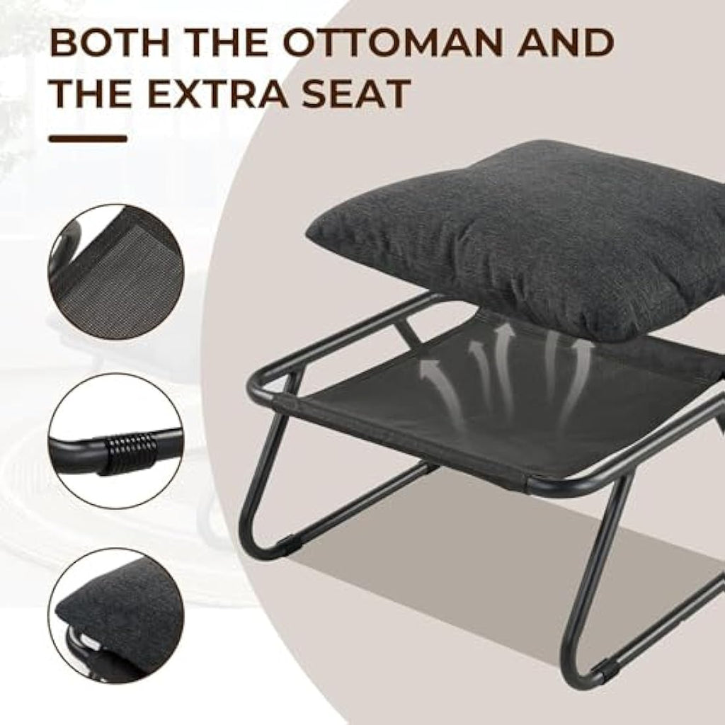 Grand Patio Sun Lounger with Side Table & Footstool - Dark Gray