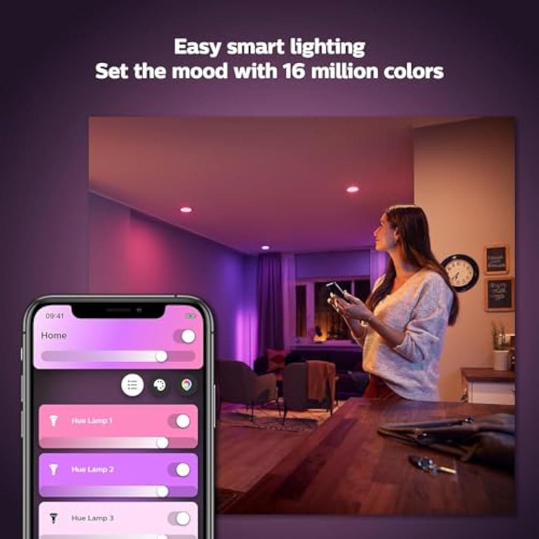 Philips Hue White & Colour Ambiance Smart LED Bulb B22 4-Pack