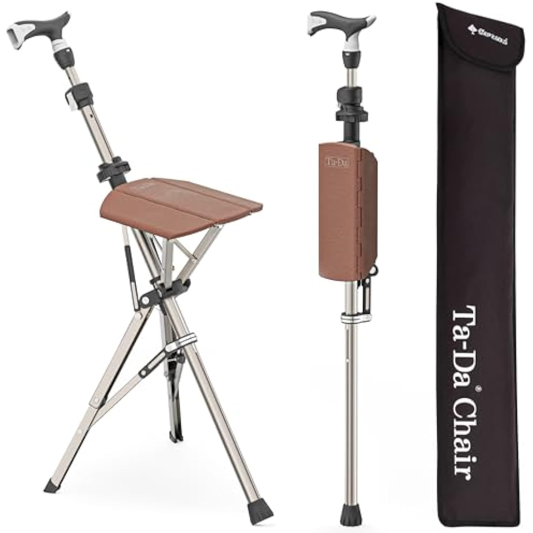 Ta-Da Chair PRO | Adjustable Walking Stick with Seat – Brown