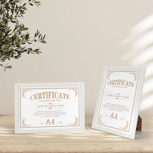 HORLIMER A4 Picture Frames Pack of 15 | White MDF Wood Certificate Frame