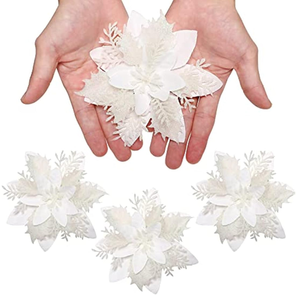 Toyvian 12-Piece Glitter Artificial Poinsettia Christmas Tree Flowers