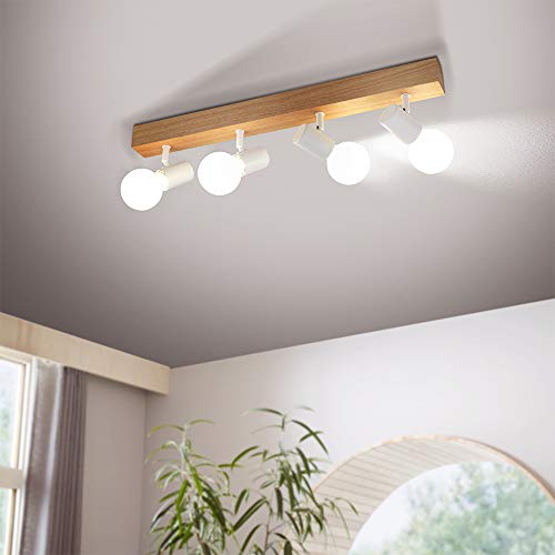 EGLO Townshend 3 Ceiling Lamp – 4-Flame Industrial Wood & Steel Spot