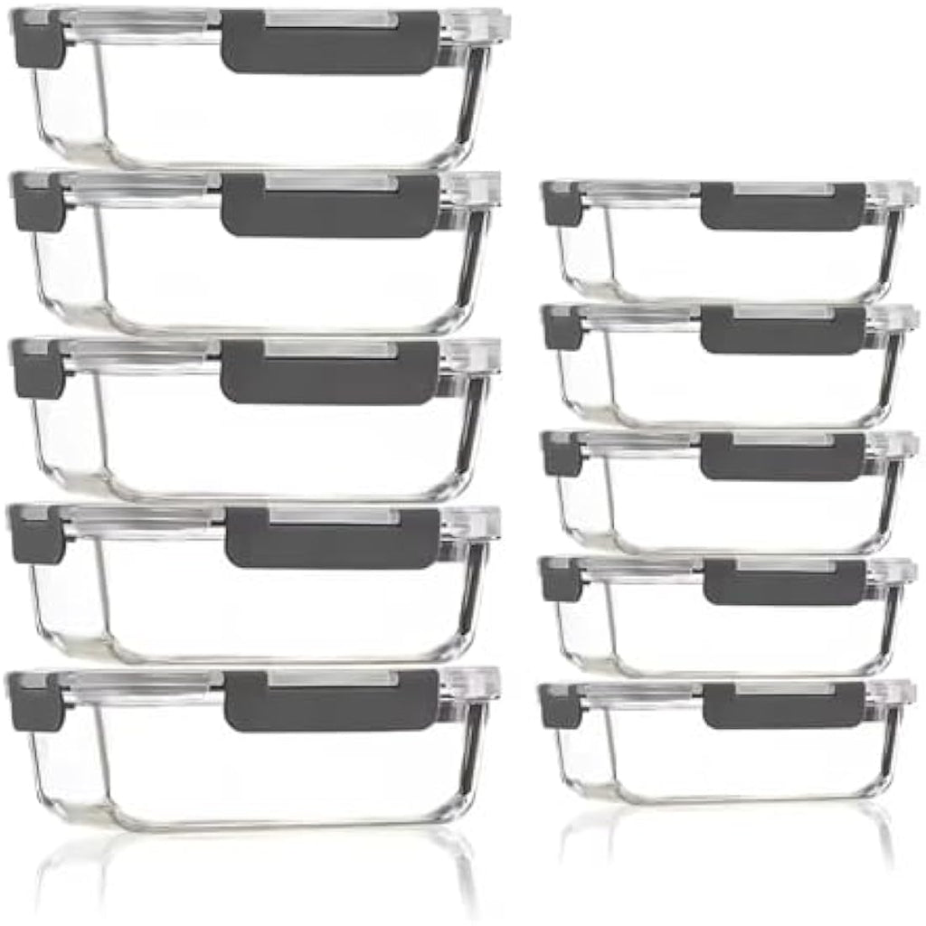Jolof Store Glass Meal Prep Containers - 10 Pack Airtight Borosilicate Gray