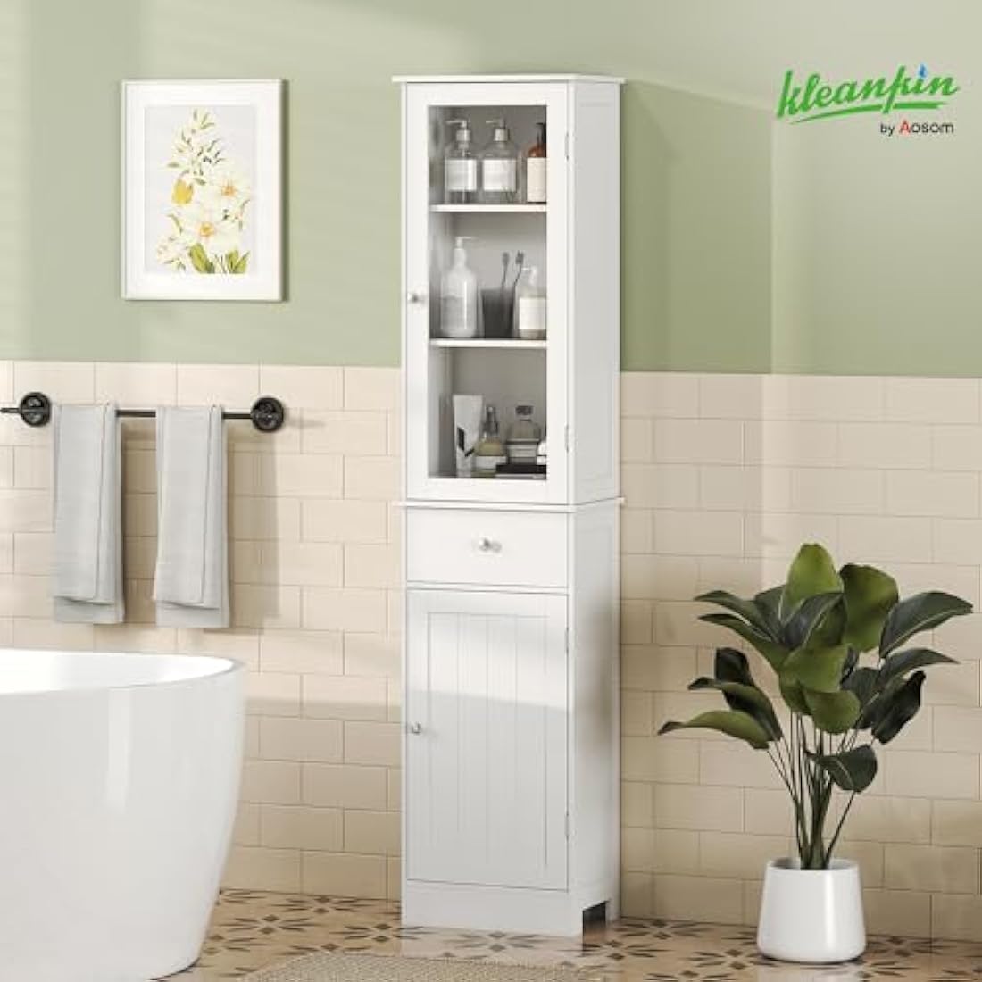 Slim Bathroom Storage Cabinet – Tall 3-Tier Shelf & Drawer
