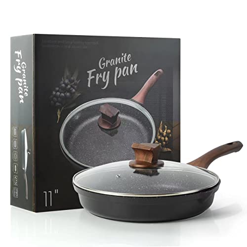 ZUOFENG 28cm Nonstick Frying Pan with Lid | Granite Stone Induction Pan