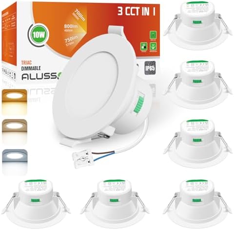 ALUSSO IP65 LED Downlights - 10W Dimmable 3CCT Recessed Spotlights, 6 Pack