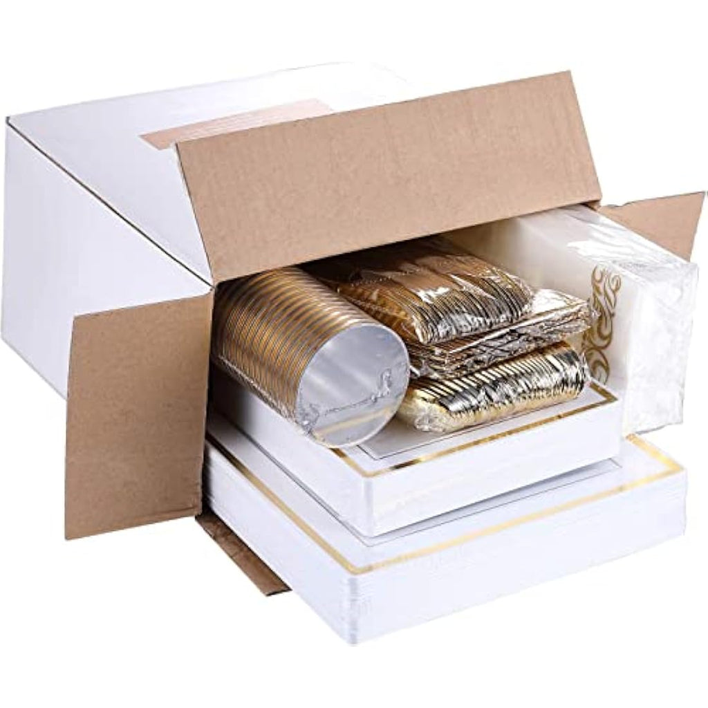 Jolof Store 175pc Gold Square Reusable Plastic Dinnerware Set for 25