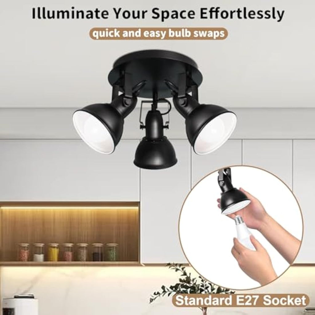 HiBay 3-Way Black Ceiling Spotlight – Adjustable E27 Industrial Light