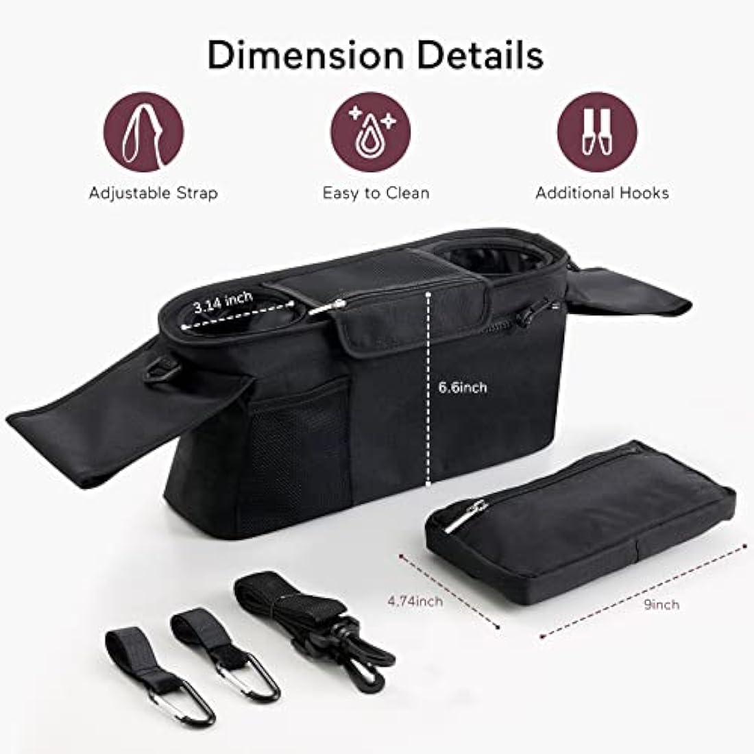 Momcozy Stroller Organiser - Insulated Cup Holders & Detachable Pocket