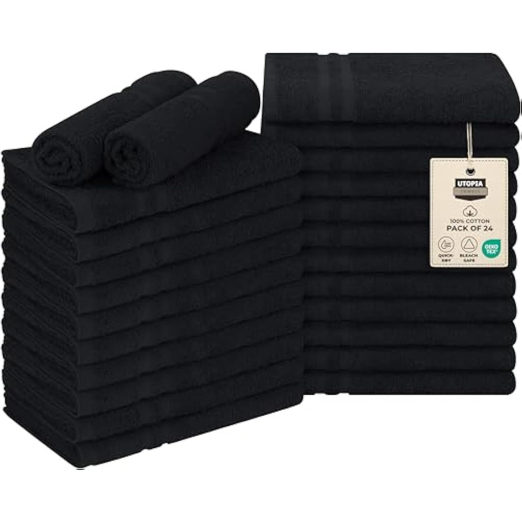 Utopia Towels Bleach Proof Cotton Salon Towels - 24 Pack, Black