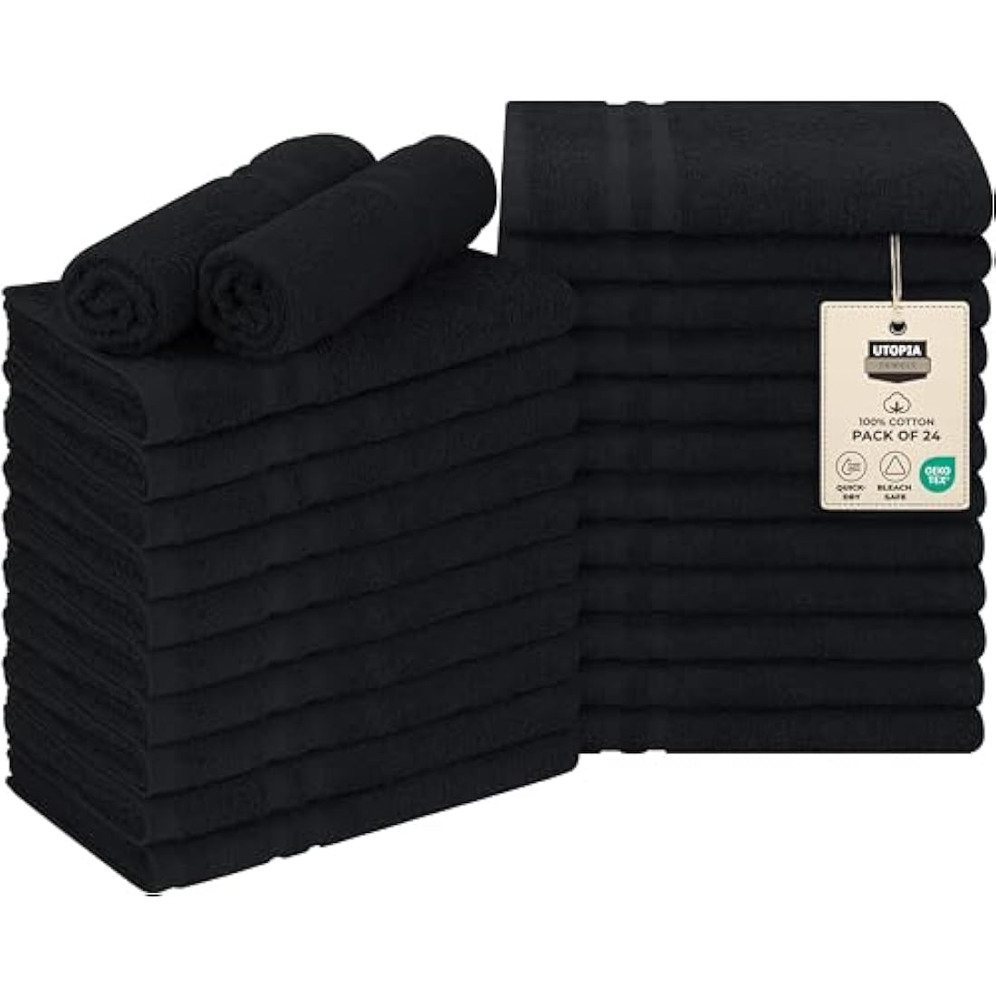 Utopia Towels Bleach Proof Cotton Salon Towels - 24 Pack, Black