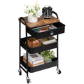 3-Tier Metal Rolling Storage Cart with Drawer | Black