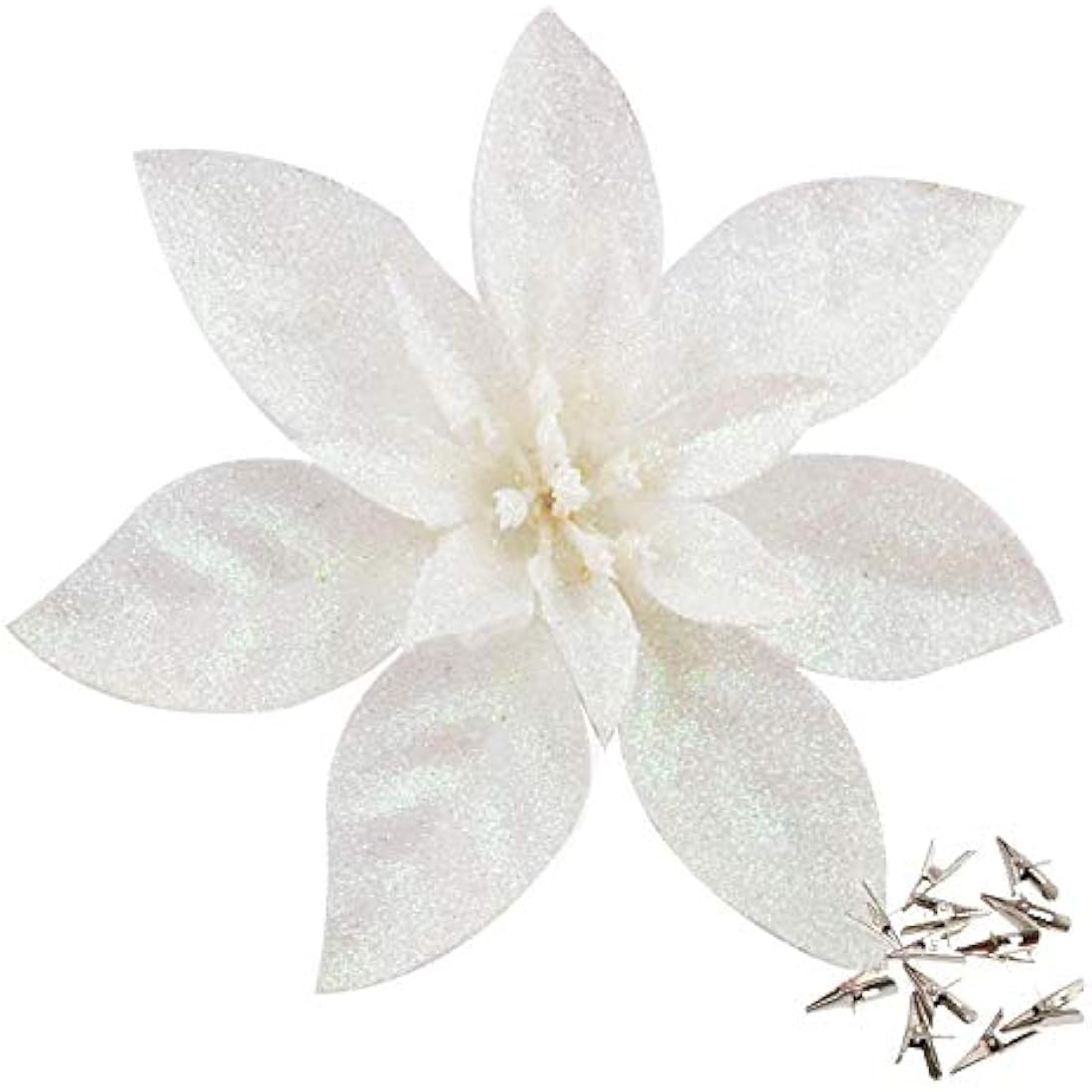 Jolof Store 12 Pcs White Glitter Poinsettia Christmas Tree Flowers