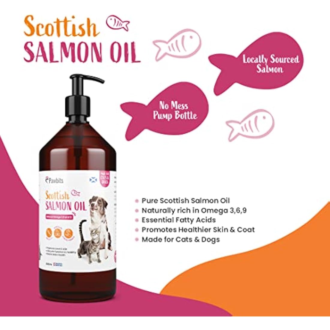 Pawbits Scottish Salmon Oil for Dogs & Cats – 1L Natural Omega 3 6 9