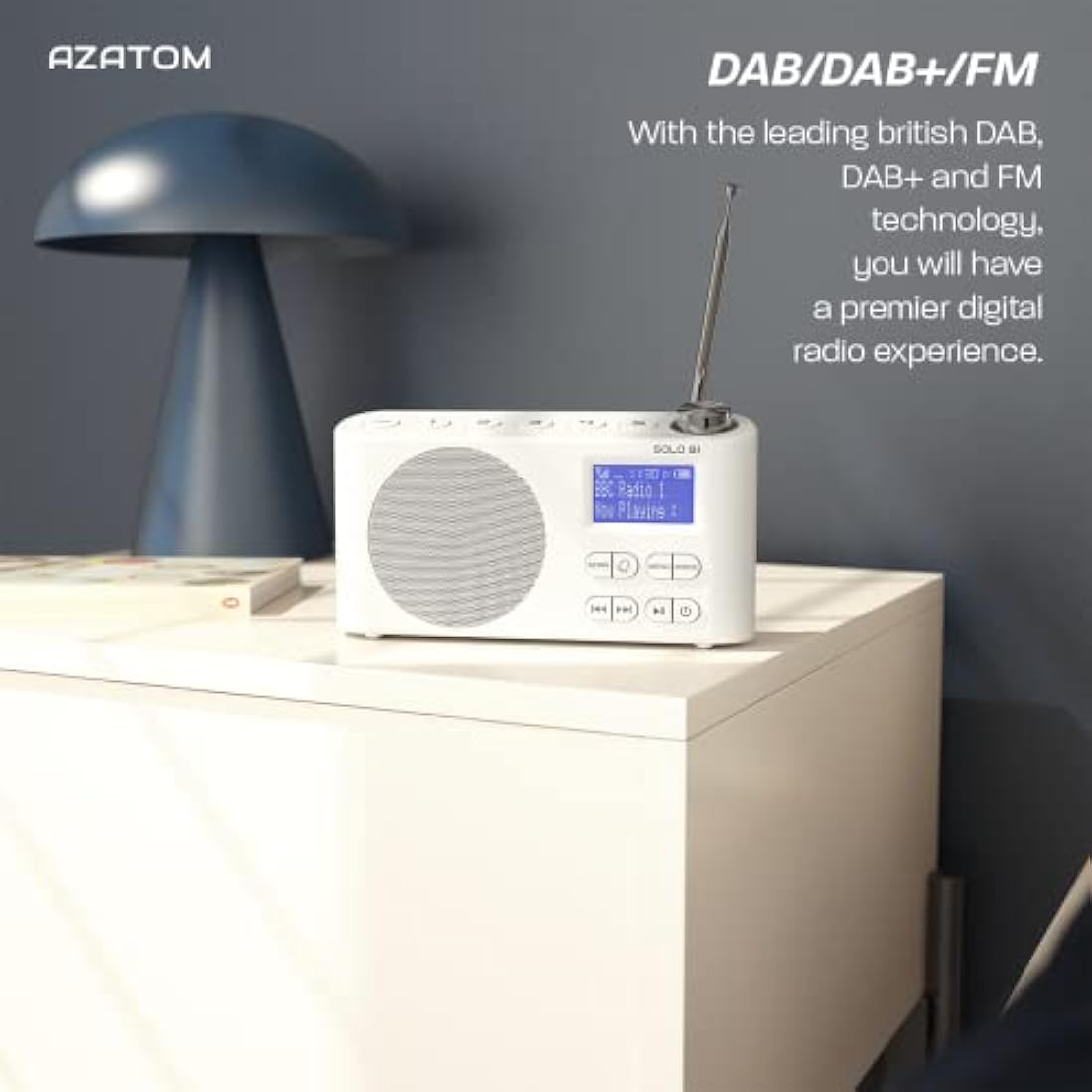 Azatom Solo B1 Portable DAB/DAB+ & FM Digital Radio with Bluetooth – White