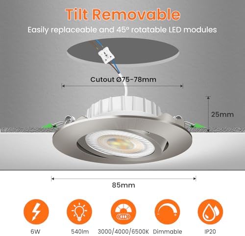 ALUSSO 6W Tilt LED Downlights | 3CCT Dimmable Ultra Slim Recessed Spotlights