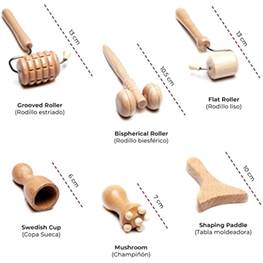 BICTIVE Wood Therapy Face Roller and Gua Sha Set | 6-Piece Facial Tools