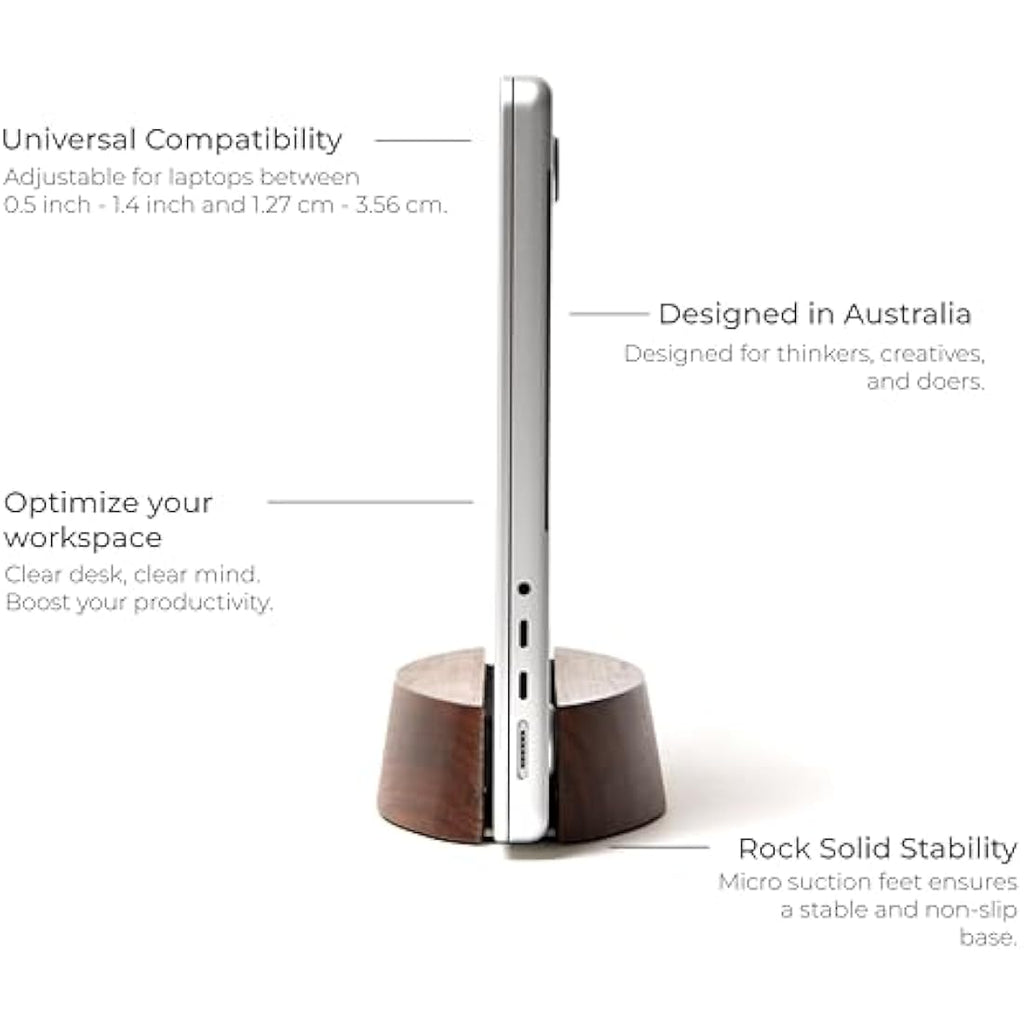 Nordik Vertical Laptop Stand – Adjustable Walnut Wood Desk Dock
