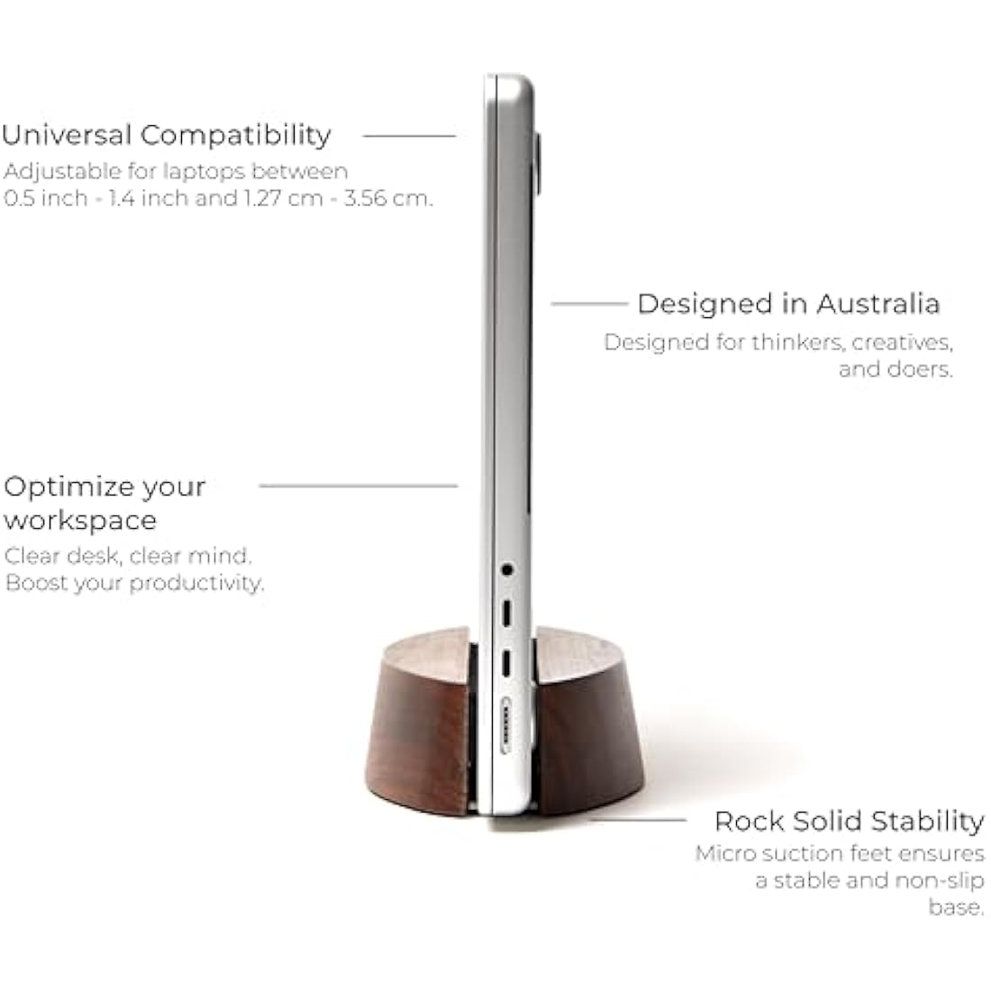 Nordik Vertical Laptop Stand – Adjustable Walnut Wood Desk Dock