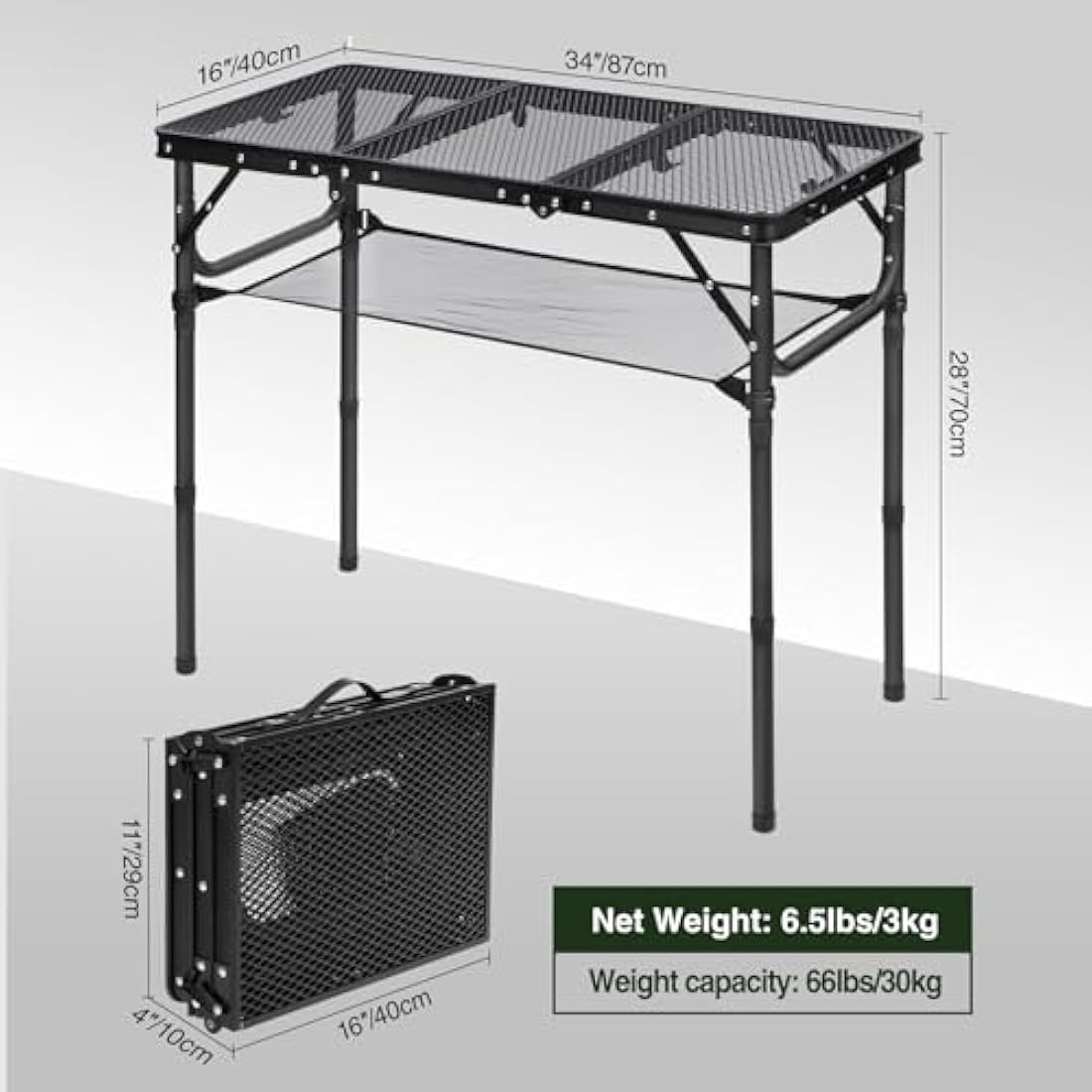 REDCAMP Folding Camping Table | Adjustable Height Aluminum Grill Table