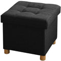 BRIAN & DANY Folding Storage Ottoman | Linen Footstool with Wood Legs