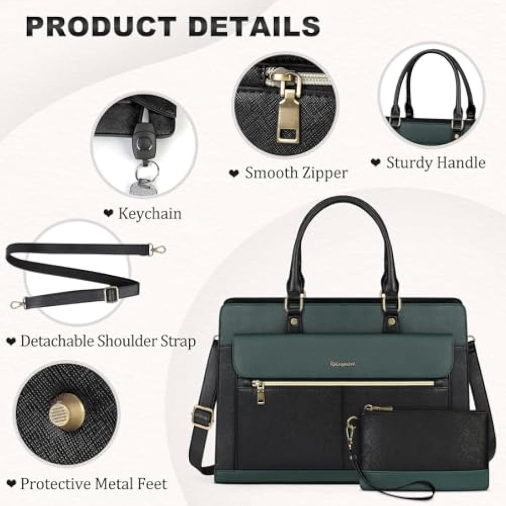 15.6 Inch Laptop Tote Bag | PU Leather Work Handbag - Green