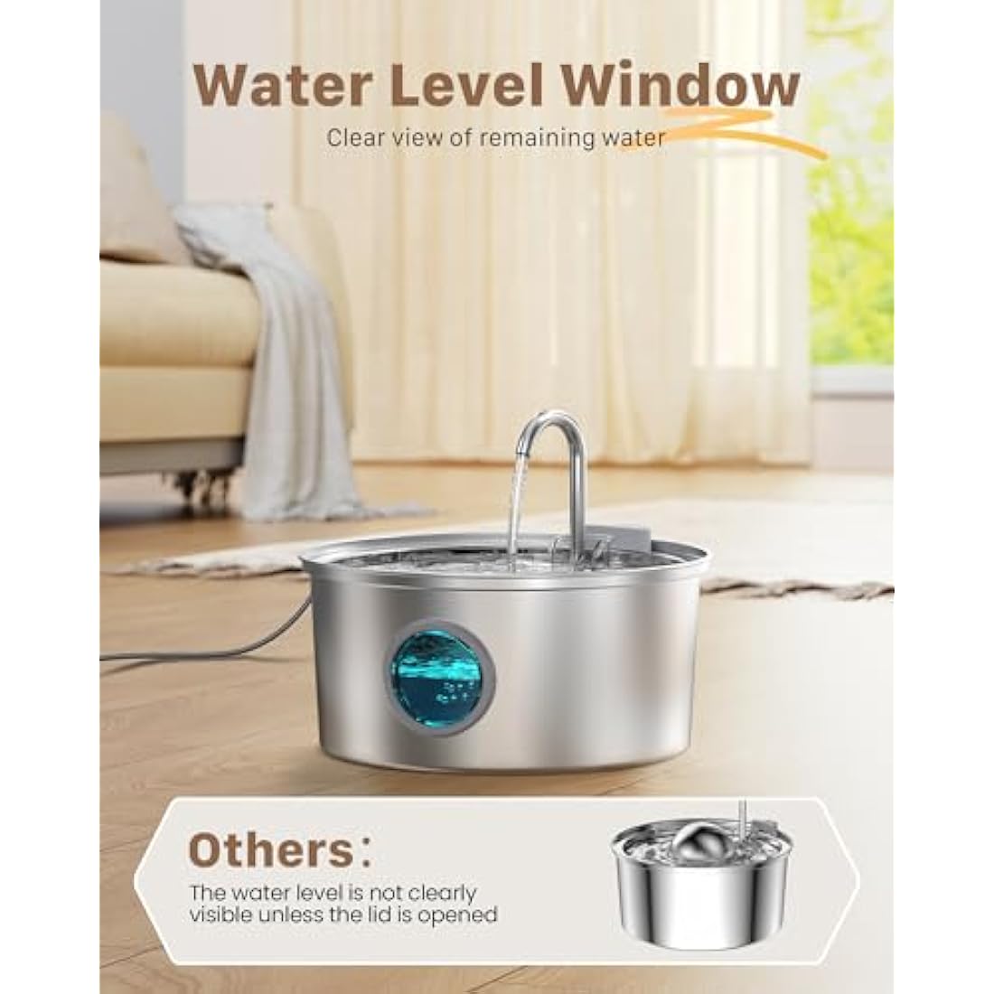 GIOTOHUN Cat Water Fountain - 3.2L Stainless Steel Pet Dispenser