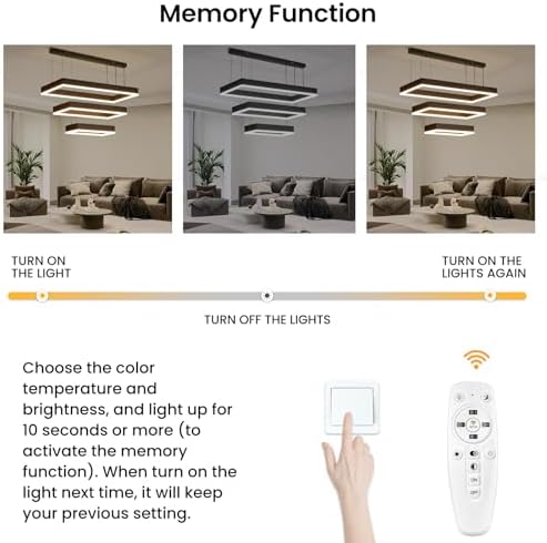 Mikeru 3-Ring Rectangular LED Pendant Light – Dimmable Black Chandelier