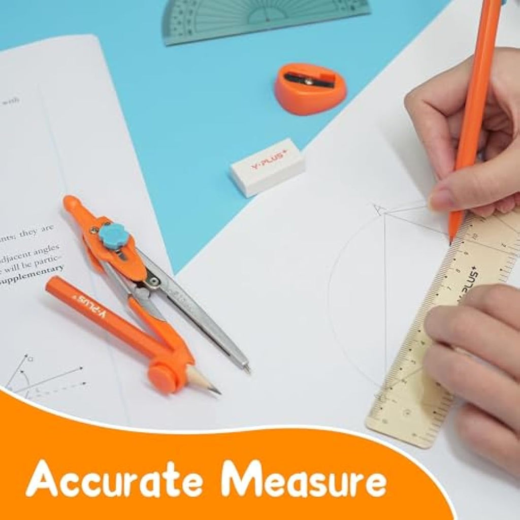 YPLUS 12-Piece Geometry Set | Math Compass and Protractor Kit for Students