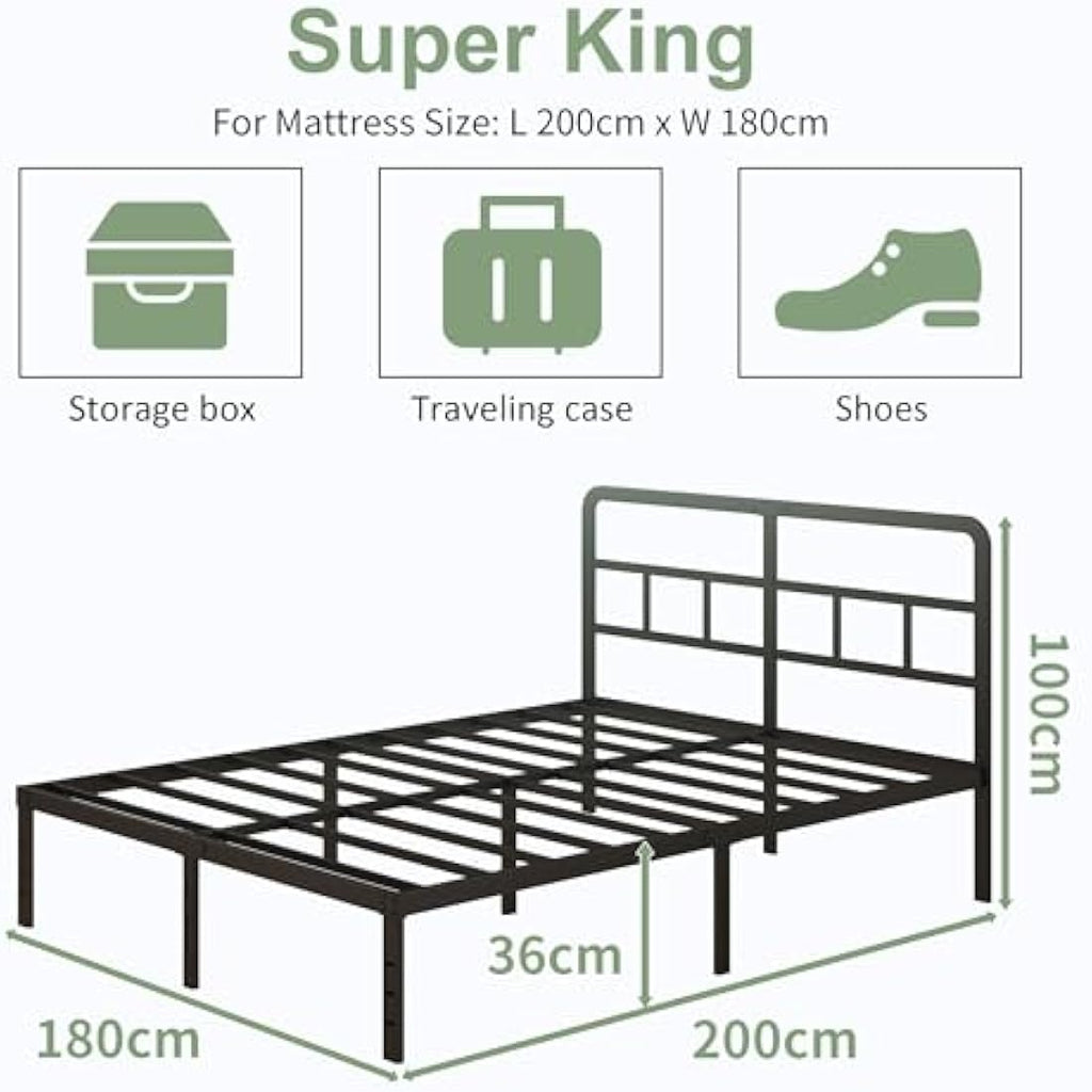 Jolof Store Super King Metal Bed Frame – Heavy Duty with Storage, Black