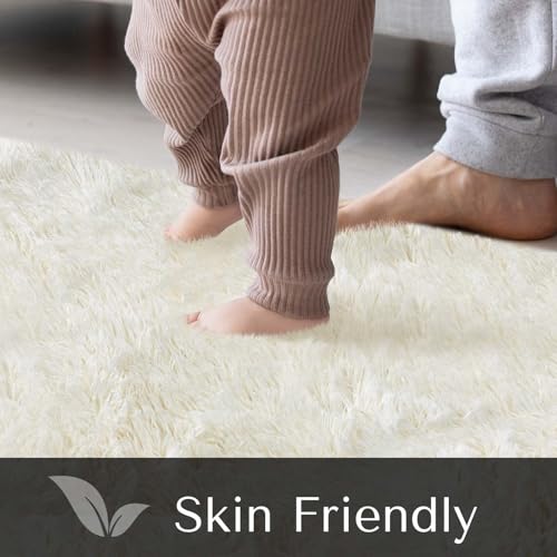 JOJOSEE Cream Area Rug – 160x230cm Soft Fluffy Shaggy Non-Slip Living Room Mat